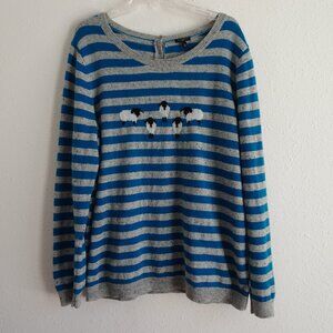 Talbots Sheep Sweater Women's Plus Size 3X Blue Gray Stripe Wool Blend